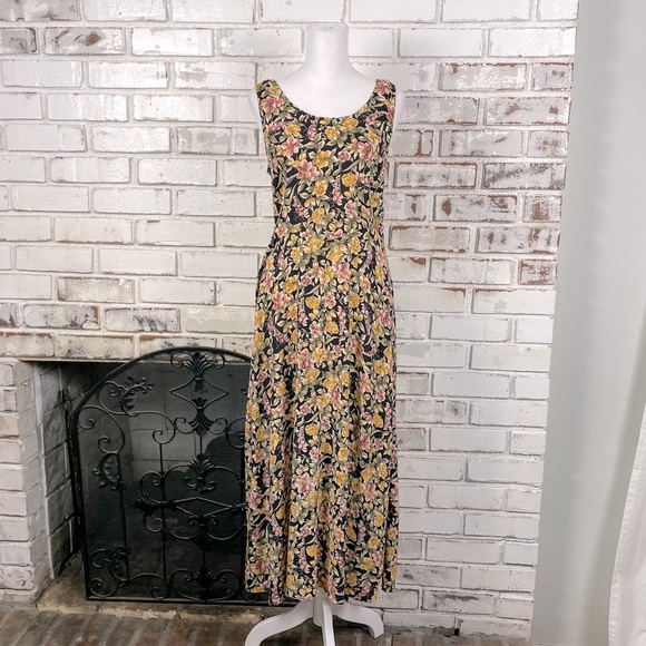 Vintage Dresses Vintage 9s All That Jazz Floral Sleeveless Scoop